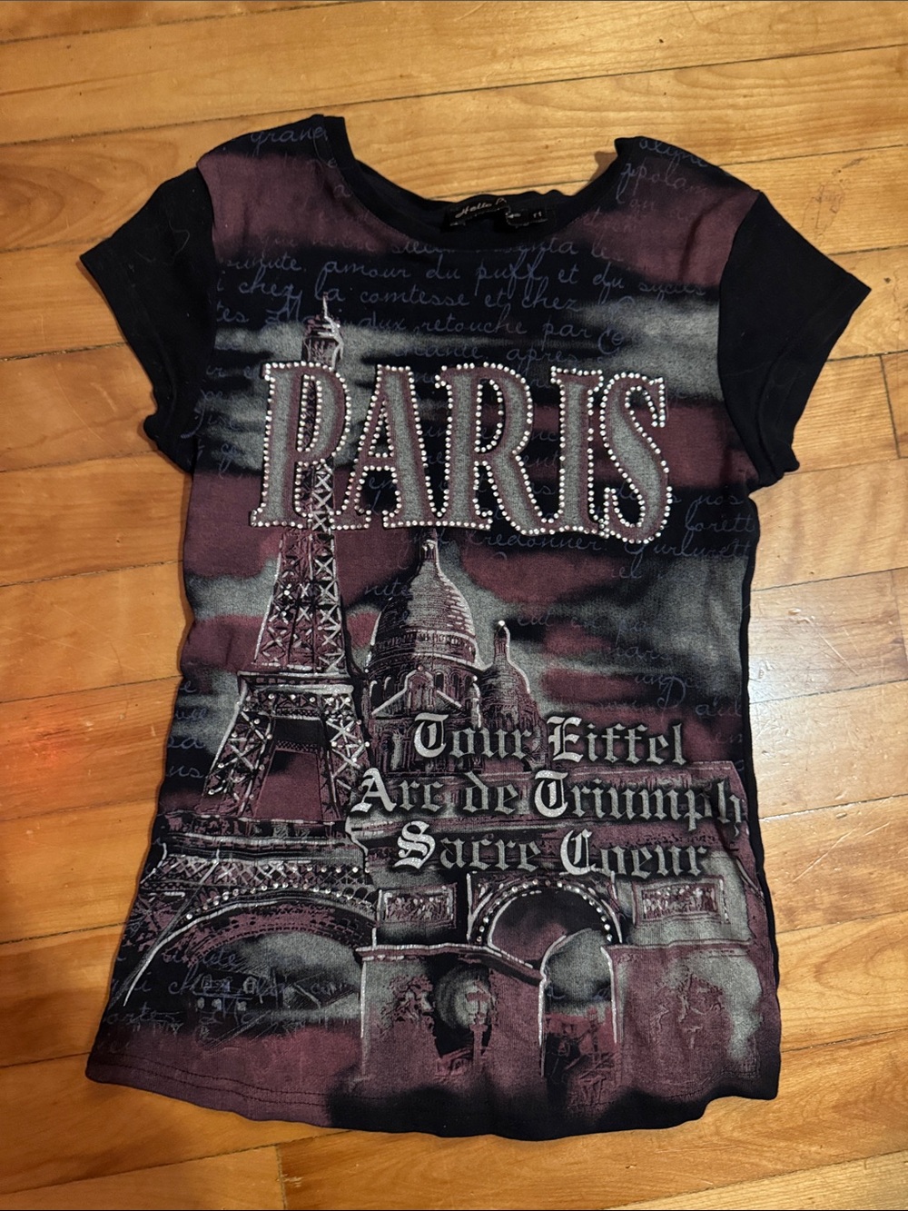 Women's Paris Graphic Short Sleeve Tee - Black & Burgundy